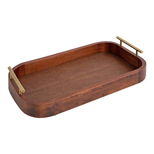 Kate and Laurel Lipton Mid-Century Rectangle Wood Tray, 10" x 18, Walnut Brown and Gold, Decorative  | Amazon (US)