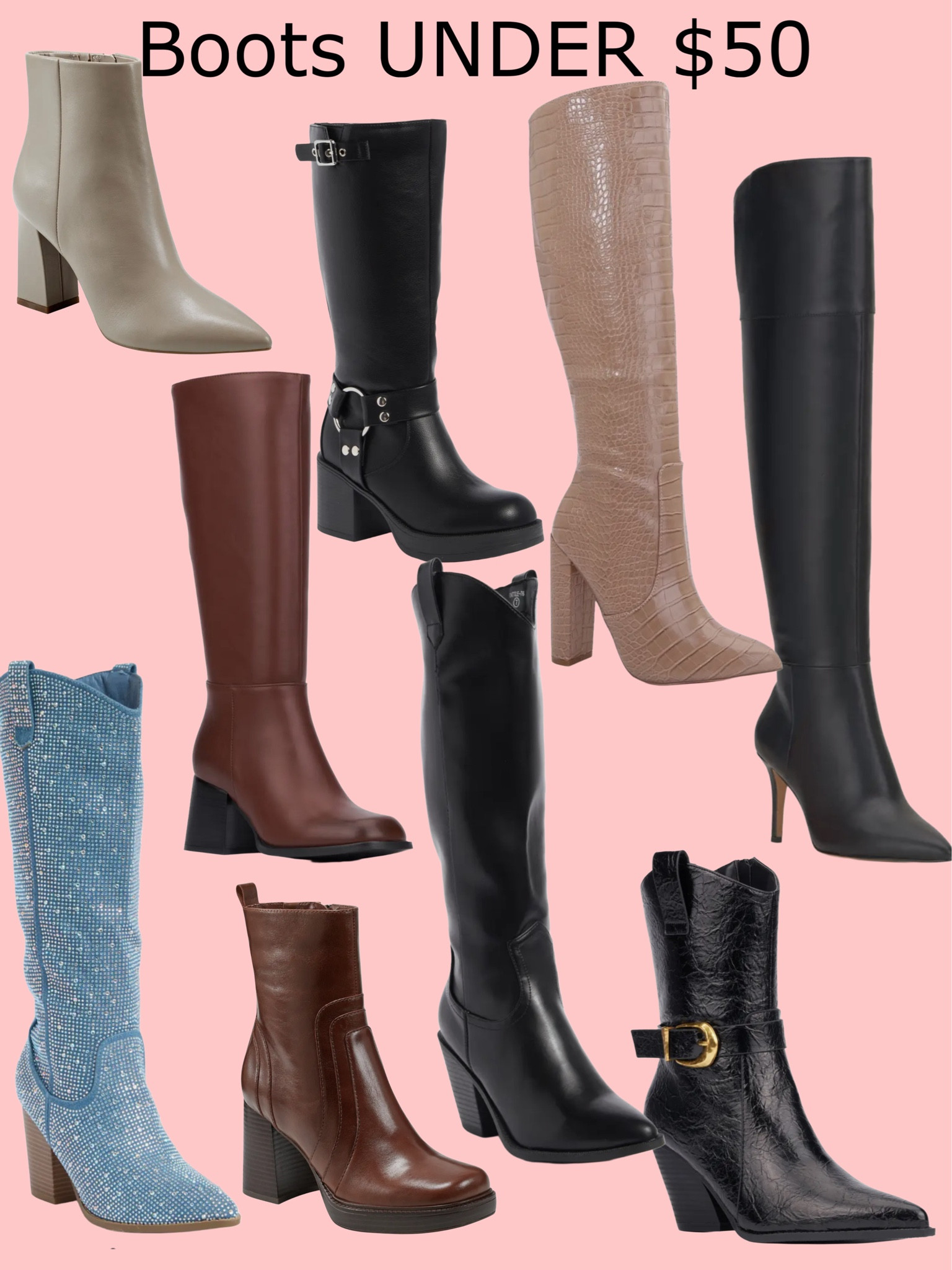 Boots under $50 in all different styles! Short to knee high length 



#LTKSeasonal #LTKShoeCrush #LTKSaleAlert