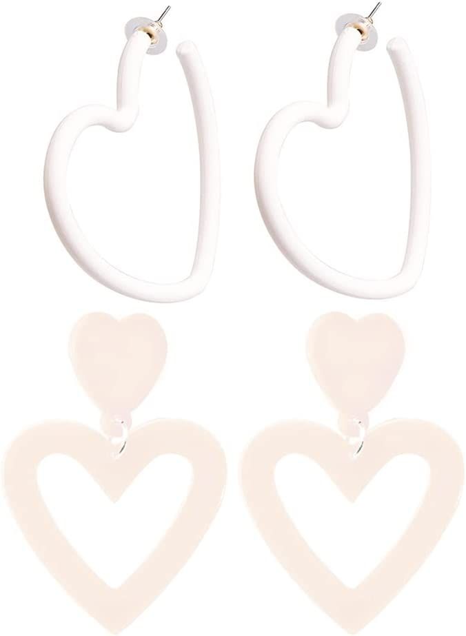 Big Acrylic Love Heart Shape Drop Dangle Earrings Set Multicolor Geometric Neon Hoop Valentine's ... | Amazon (US)