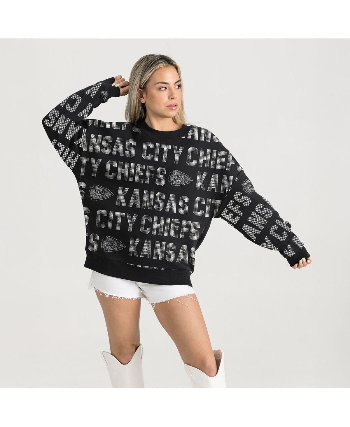 Gameday Couture Women's Black Kansas City Chiefs Relaxed Drop Shoulder Hype Era Rhinestone Text Sweatshirt - Black | Macy's