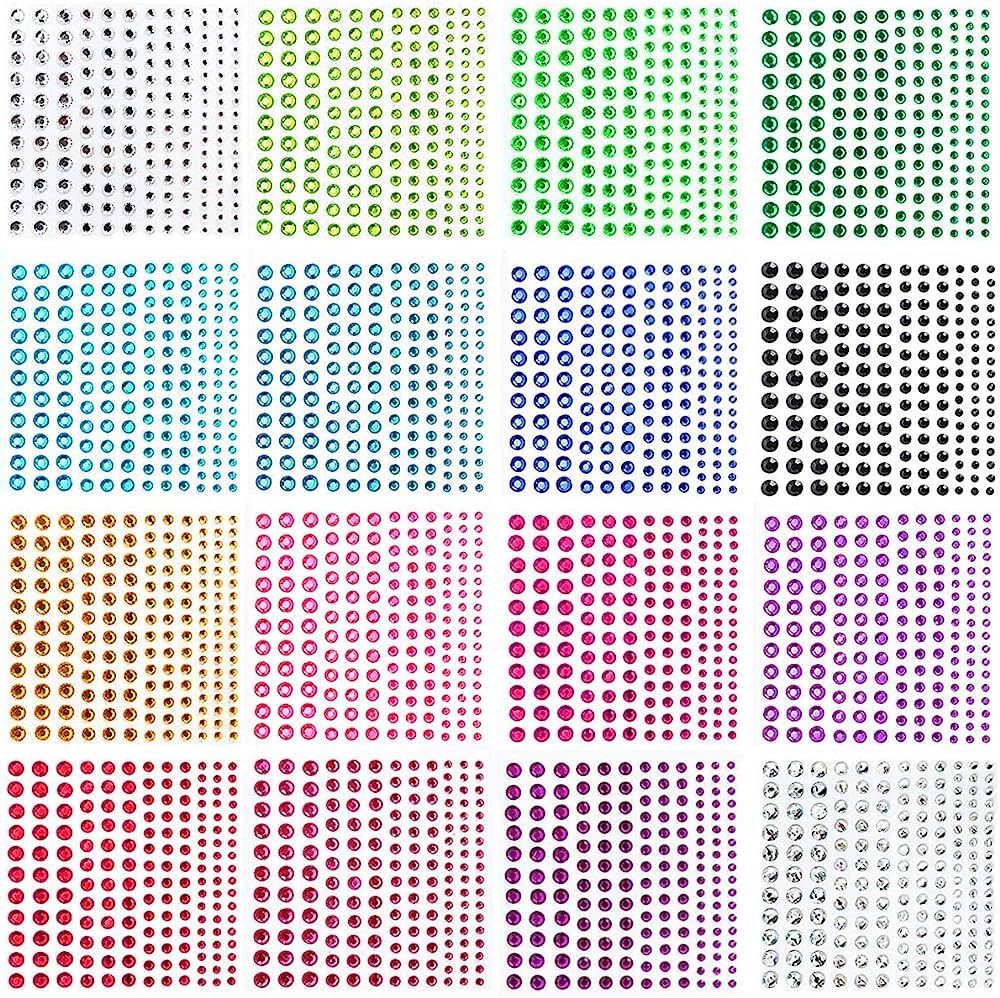 Faiteary 2640 PCS Rhinestone Stickers, 16 Colors Self Adhesive Round Face Gems Stickers with 4 Si... | Amazon (US)