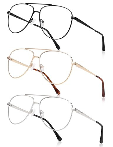 AMOMOMA Aviator Reading Glasses for Women,Men Blue Light Blocking Computer Readers Trendy Retro Metal Frame AM6162US, Black&Gold&Silver 1.50x | Amazon (US)