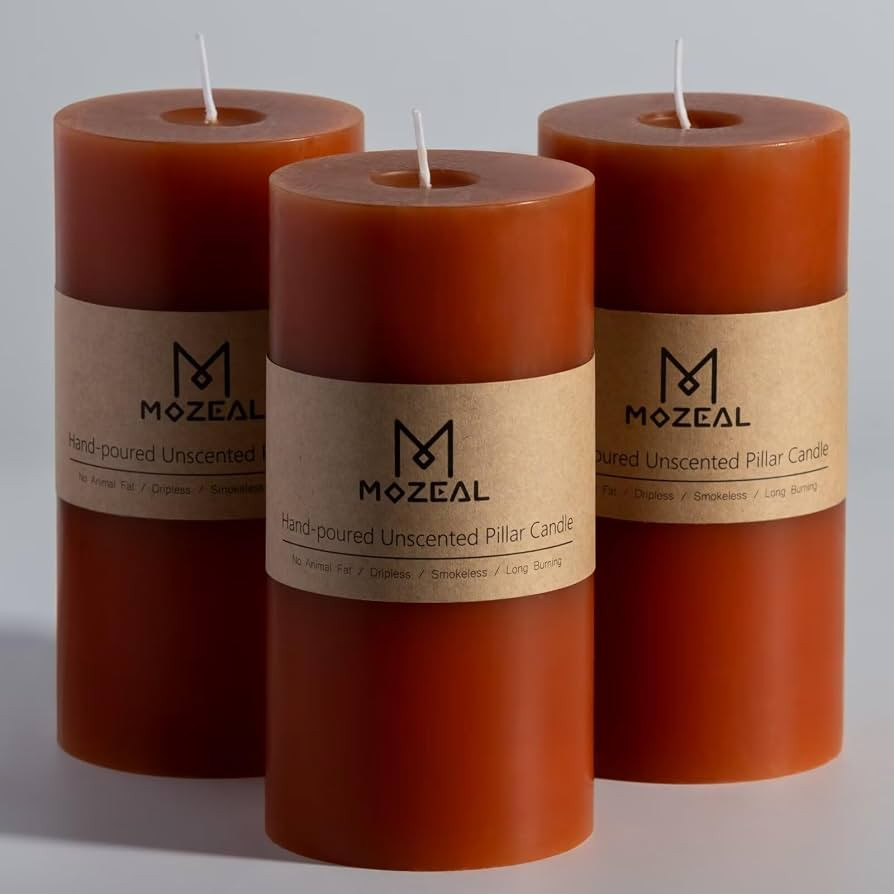 MOZEAL 3" x 6" Hand-Poured Unscented Candle, Dripless Pillar Candle Set of 3, Long Lasting Burnin... | Amazon (US)