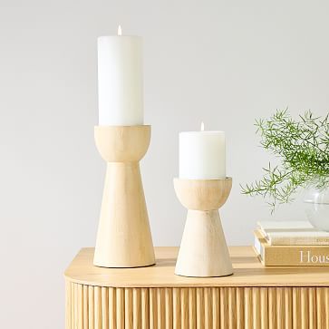 Pure Wood Pillar Candle Holders | West Elm (US)