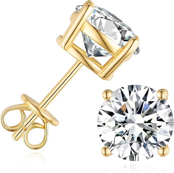1-6CT Moissanite Stud Earrings for Women, C4P Setting D Color 925 Sterling Silver Earrings with C... | Amazon (US)