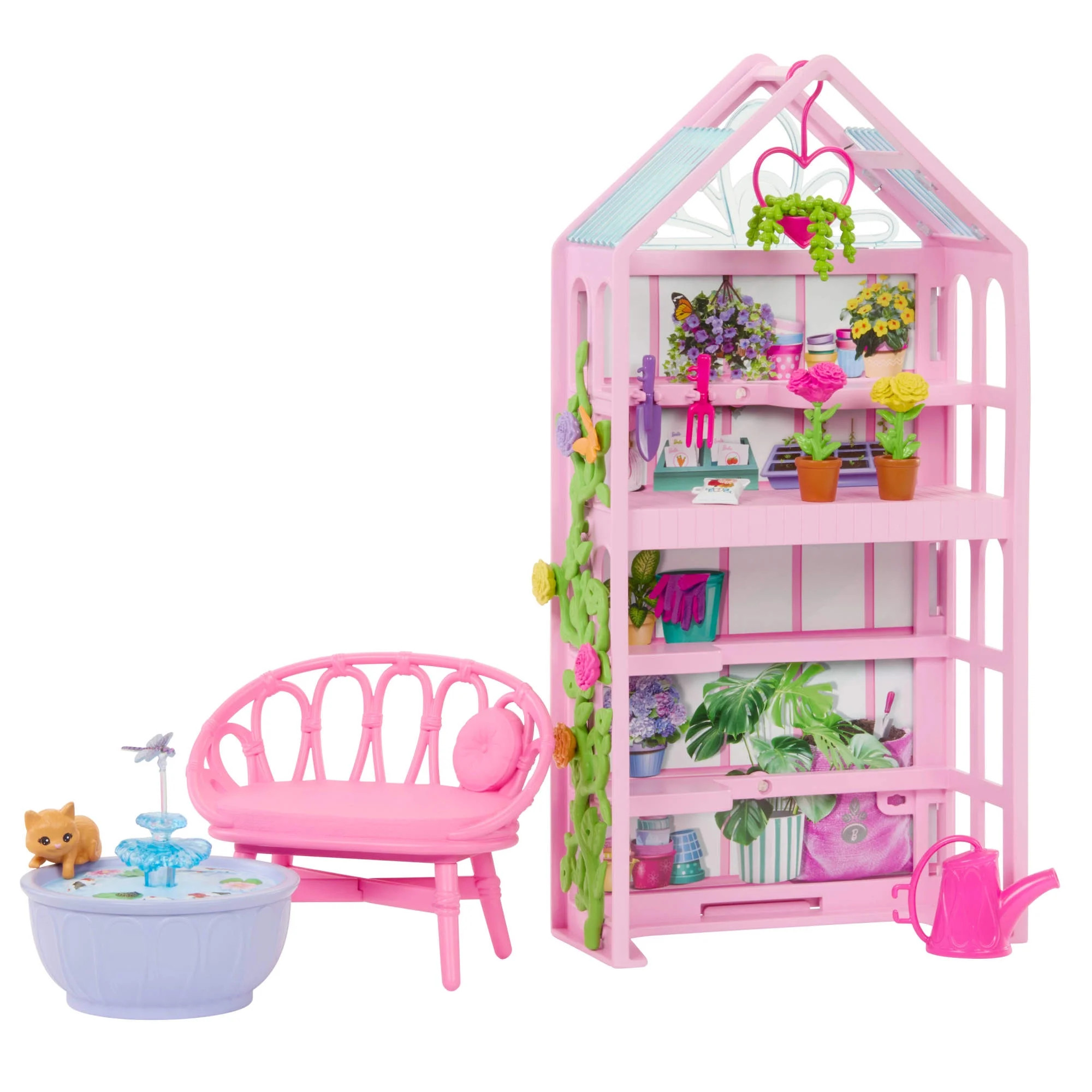 Barbie World Backyard Garden Toy Playset Shelf, Flowers, Fountain & Accessories [Walmart Exclusiv... | Walmart (US)
