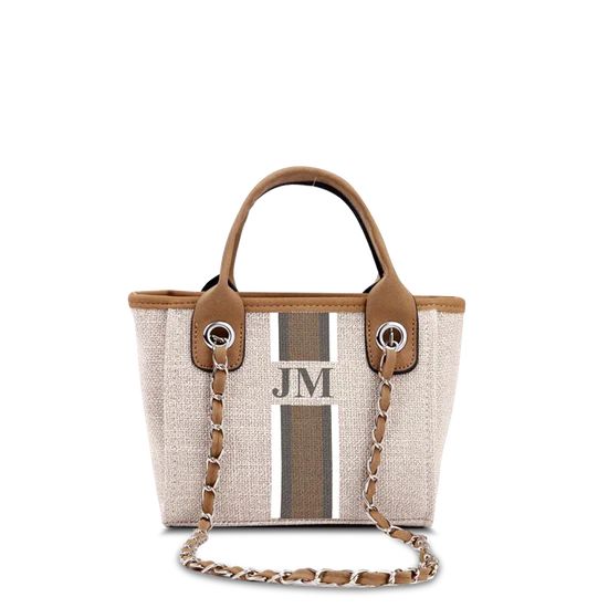 The Lily Canvas Tote Bag Soft Fawn White, Grey and Beige Stripe Mini M | Lily and Bean