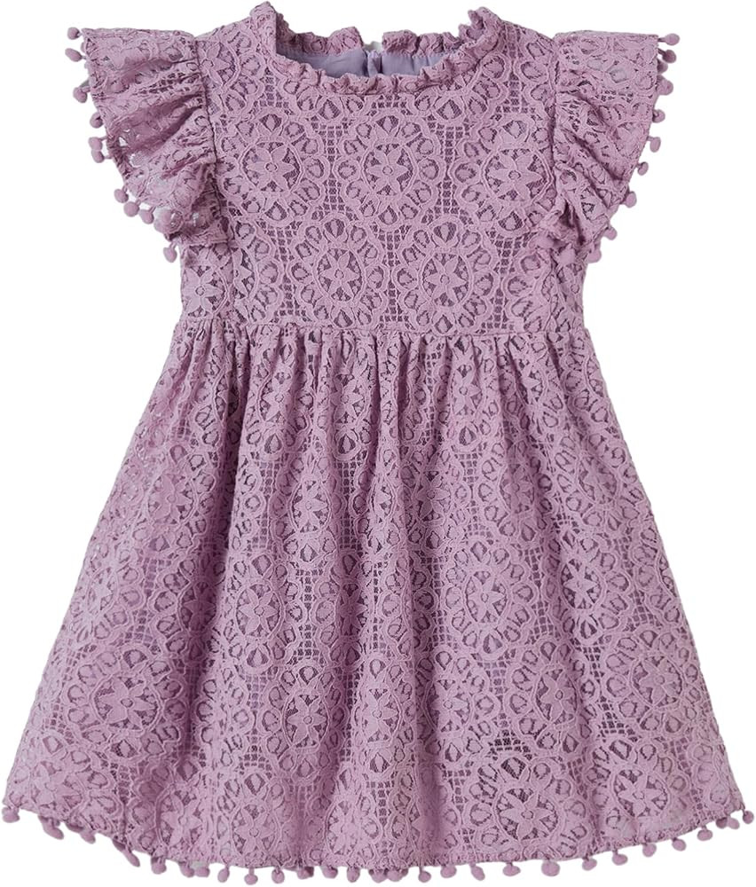 Niyage Toddler Girls Elegant Lace Pom Pom Flutter Sleeve Party Princess Dress | Amazon (US)