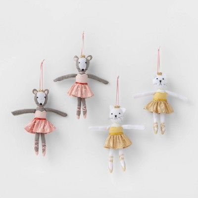 4pk Cat and Mouse Ballerina Christmas Tree Ornaments - Wondershop™ | Target