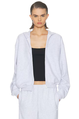 SKIMS Cotton Fleece Classic Zip-Up Hoodie in Light Grey | FWRD 