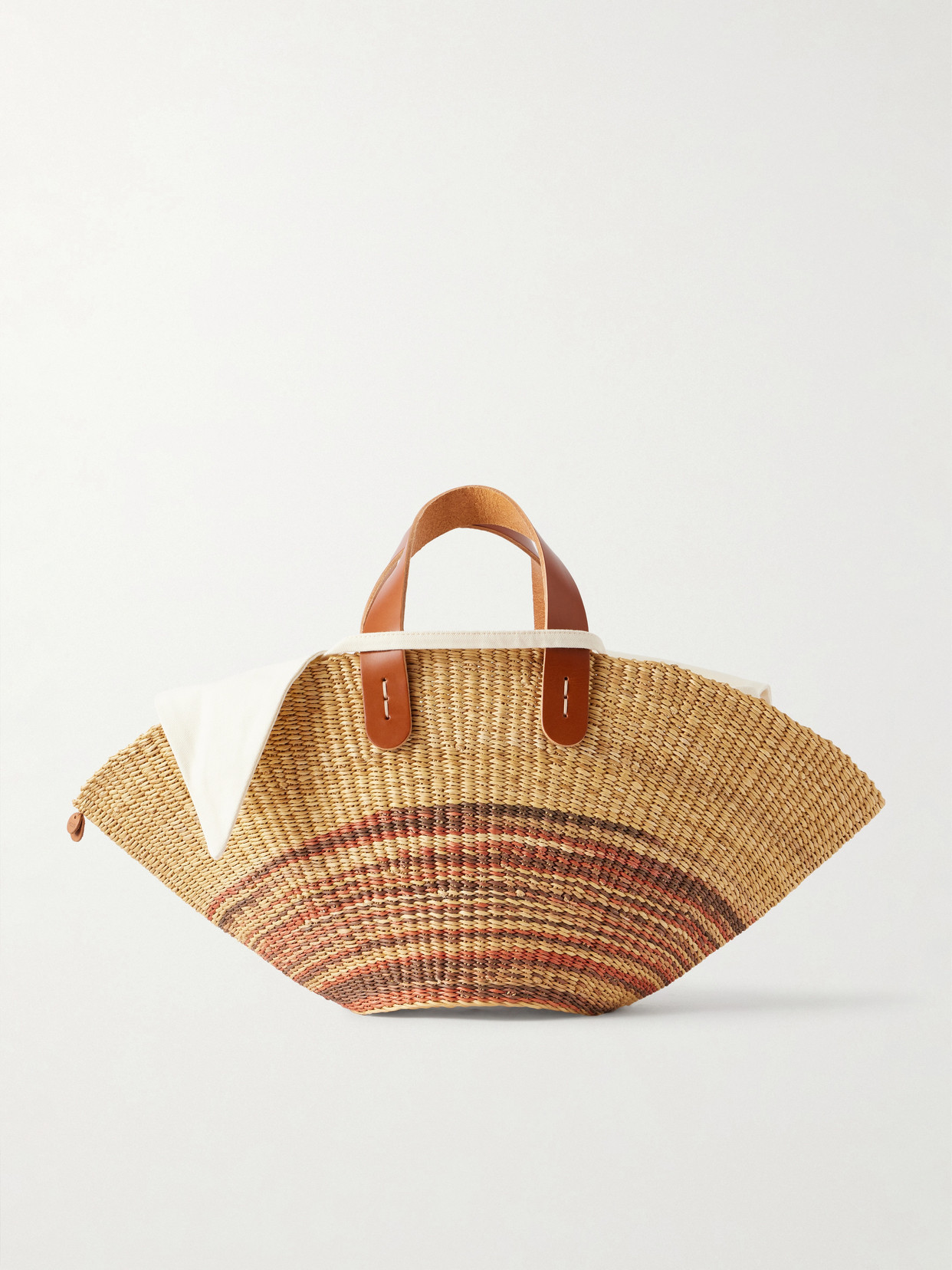 MUUÑ - Pacha Striped Leather-trimmed Raffia Tote - Neutral | NET-A-PORTER (UK & EU)
