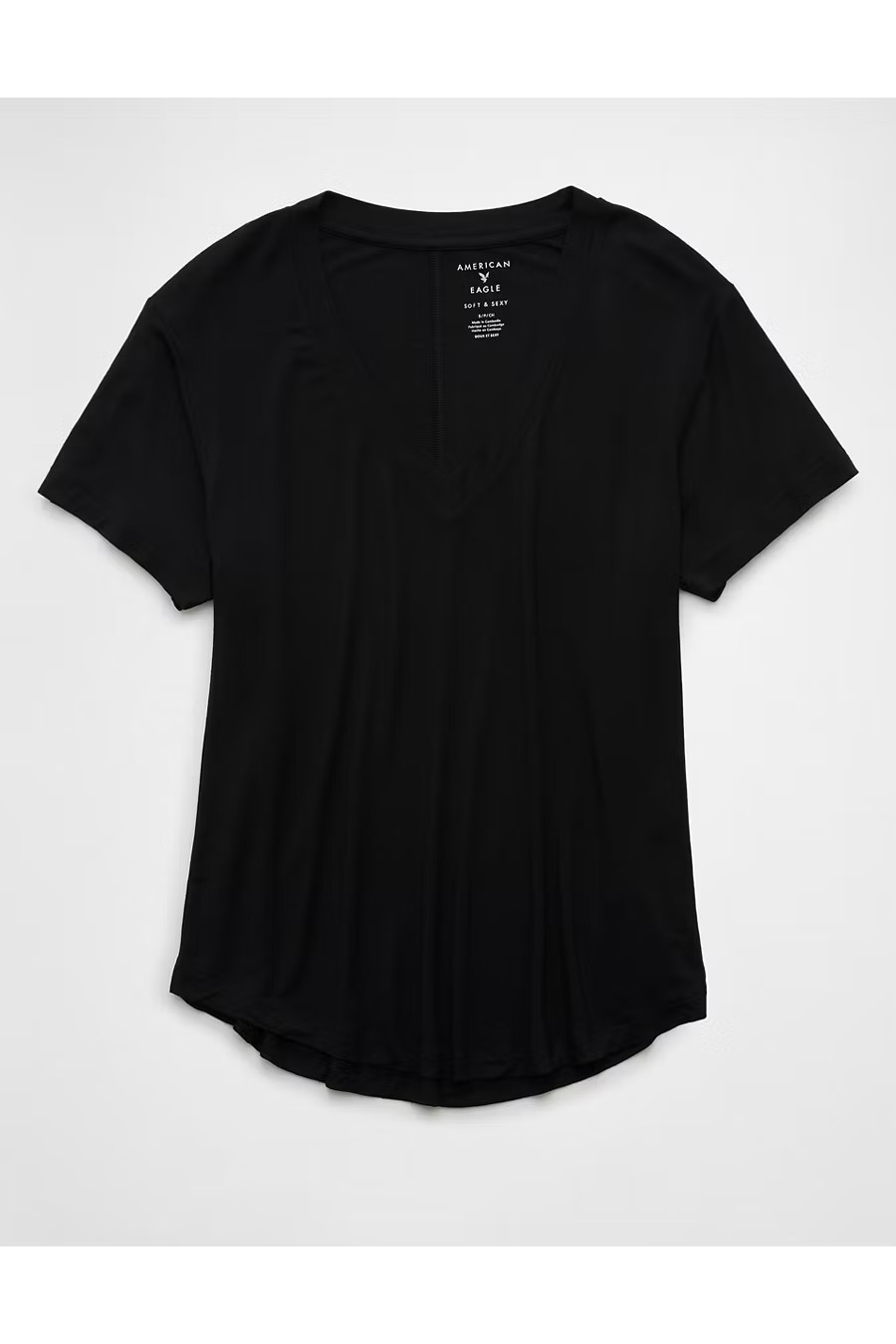 AE Soft & Sexy V-Neck T-Shirt Women's Black XXS | American Eagle Outfitters (US & CA)