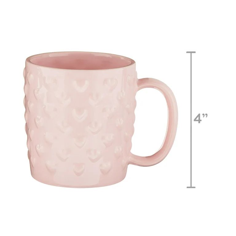 Valentine's Day 15 oz Pink Embossed Heart Glazed Ceramic Mug by Way To Celebrate | Walmart (US)