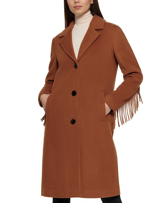 Kenneth Cole Women's Single-Breasted Fringe Walker Coat & Reviews - Coats & Jackets - Women - Mac... | Macys (US)