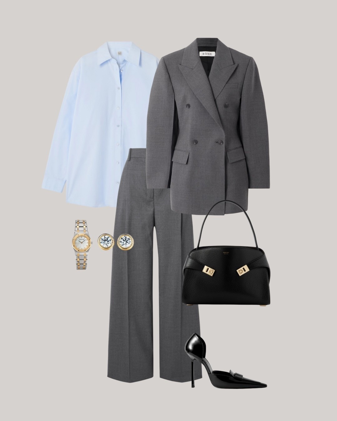 When serious business is on the agenda. Grey suiting has a permanence that trends can’t touch. Softened with blue and sealed with black and gold.

#LTKStyleTip #LTKWorkwear