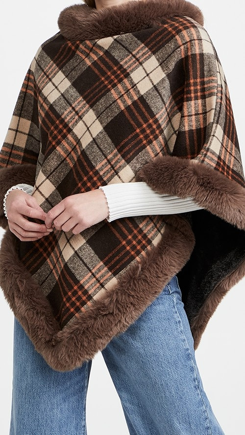 Plaid Poncho with Faux Fur Trim | Shopbop