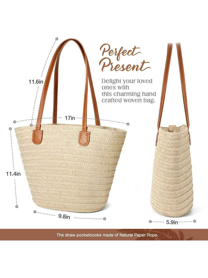 Gocvo Straw Beach Bag for Womens, Crossbody Shoulder Tote Bag with Zipper Vacation Purse for Summ... | Walmart (US)