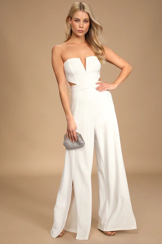 Make Your Statement White Strapless Cutout Wide-Leg Jumpsuit | White Jumpsuit | Bride To Be | Season | Lulus (US)