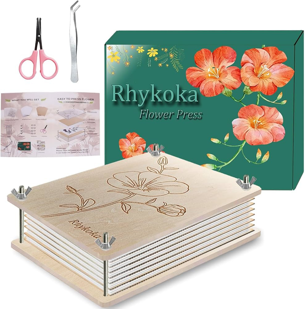Rhykoka Professional Flower Press, 8 Layers 6.3x8.3 inch (16x21cm) Flower Press Kit Wooden Leaf F... | Amazon (US)