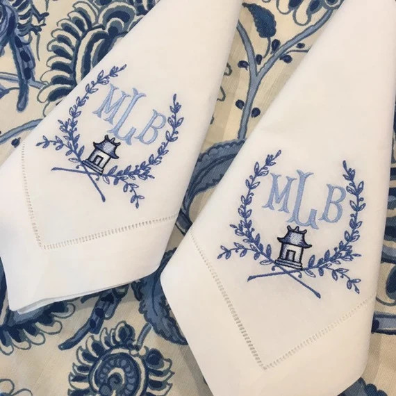 Monogrammed Linen/Cotton Napkin Embroidered Pagoda Dinner | Etsy | Etsy (US)