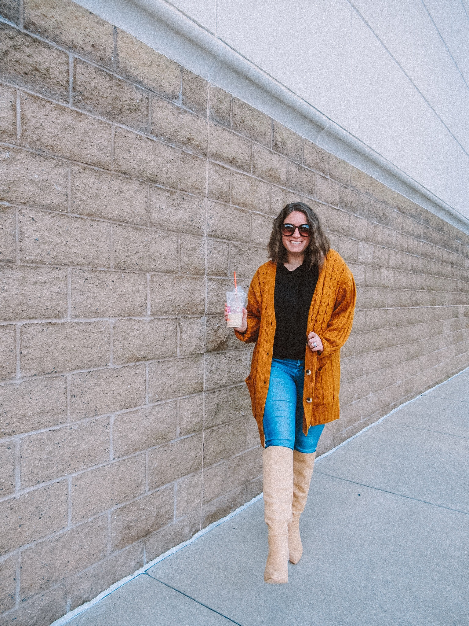 Fall cardigan 
Fall tassel boots 
Pumpkin spice latte 
Just fab shoes 
