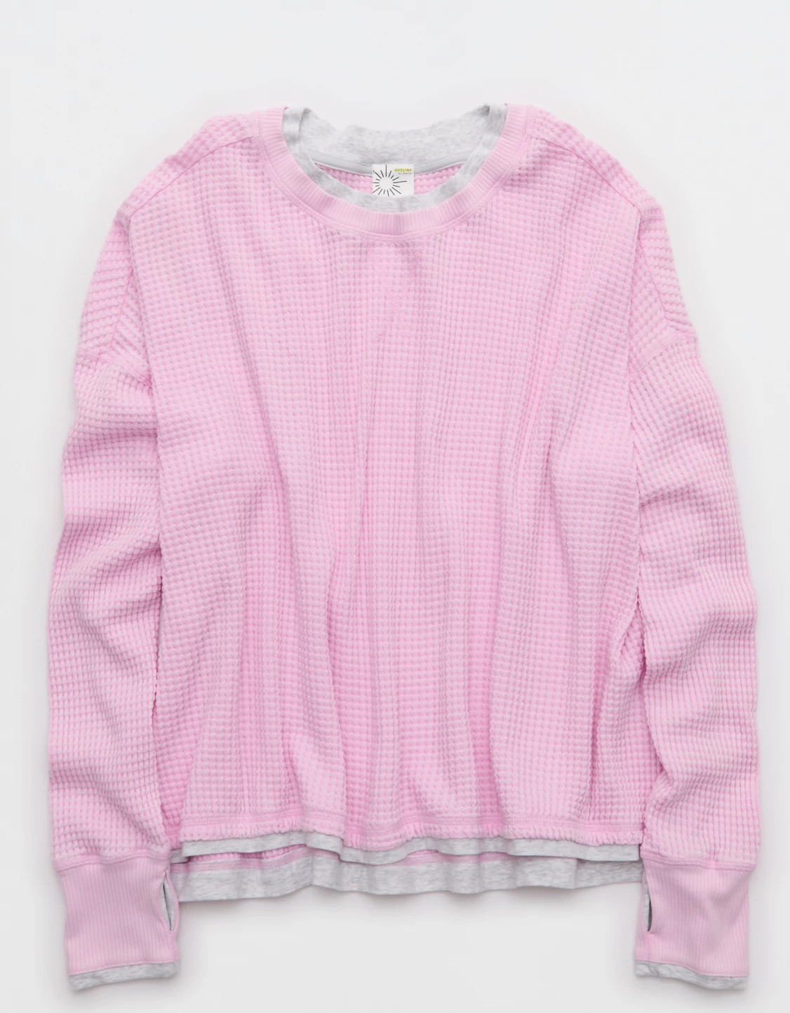 OFFLINE By Aerie Wow! Waffle Layered Long Sleeve T-Shirt Women's Violet Willow XXS | Aerie