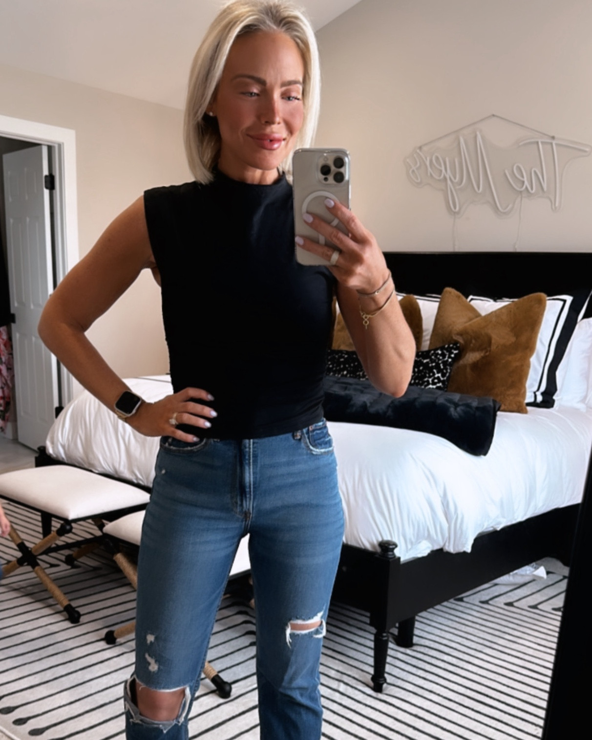 Saturday night bowling with friends ‘fit! Everything’s linked! This tank with roushing is a *must* for spring & summer!! 🤌 these shoes I wear 24 seven highly recommend they run true to size. I’m a small in the top and a size 2 in the jeans size 9 in the shoes. Let’s bowl🎳

#LTKfindsunder50 #LTKSeasonal