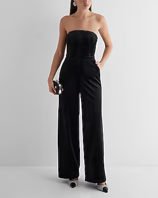 Velvet Strapless Wide Leg Jumpsuit | Express