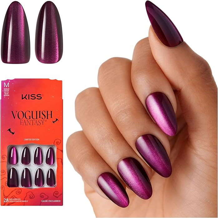 KISS Voguish Fantasy Halloween Press On Nails Almond, ‘Devilish Disco’, Dark Purple, Medium L... | Amazon (US)