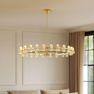 48-Light Gold LED Crystal Chandelier with Iron Frame, Adjustable Height and G4 Bulb Included | The Home Depot