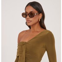 Oval Cateye Shape Side Detail Sunglasses In Leopard Print, Women's Size UK One Size | EGO (UK)