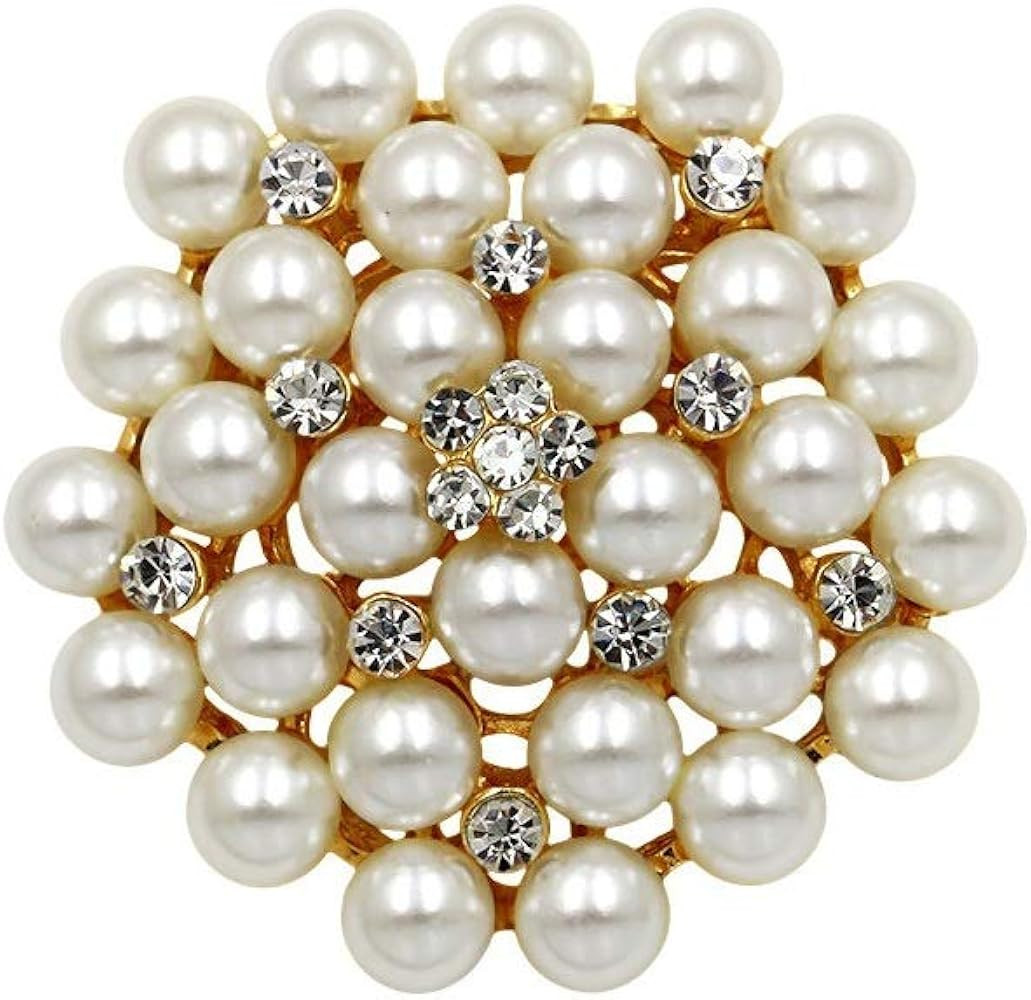 COLORFUL BLING Elegant Imitation Pearl Floral Crystal Brooch Pin for Wedding Bridal Fashion Jewel... | Amazon (US)