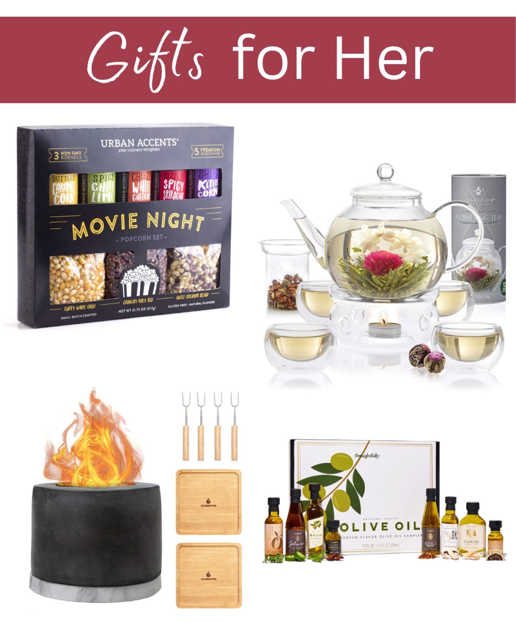 Gifts for her! Movie night popcorn set, tea set, table fire pit, olive oil set 

#LTKGiftGuide #LTKFindsUnder50 #LTKHoliday