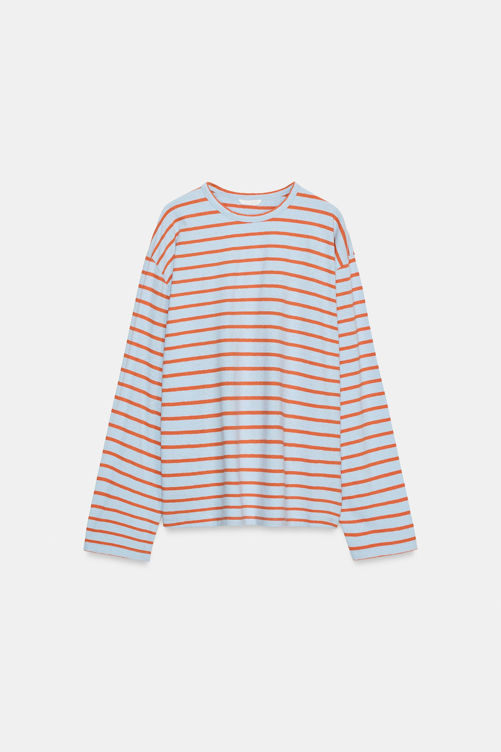 STRIPED COTTON AND LINEN T-SHIRT | Zara US