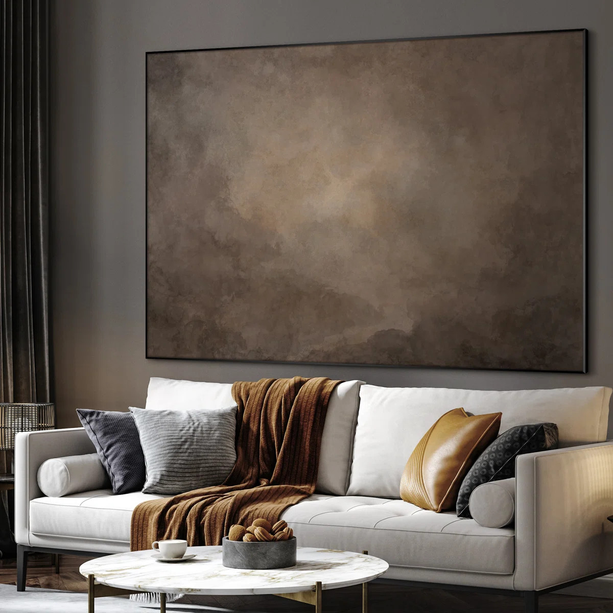 Extra Large Wall Art Fabric Print - Brown Cloud Neutral Abstract Artwork Decor for Living Room or... | Wayfair North America