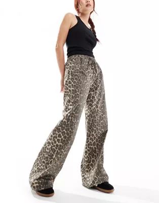 ASOS DESIGN cotton poplin wide leg trousers in leopard print | ASOS (Global)