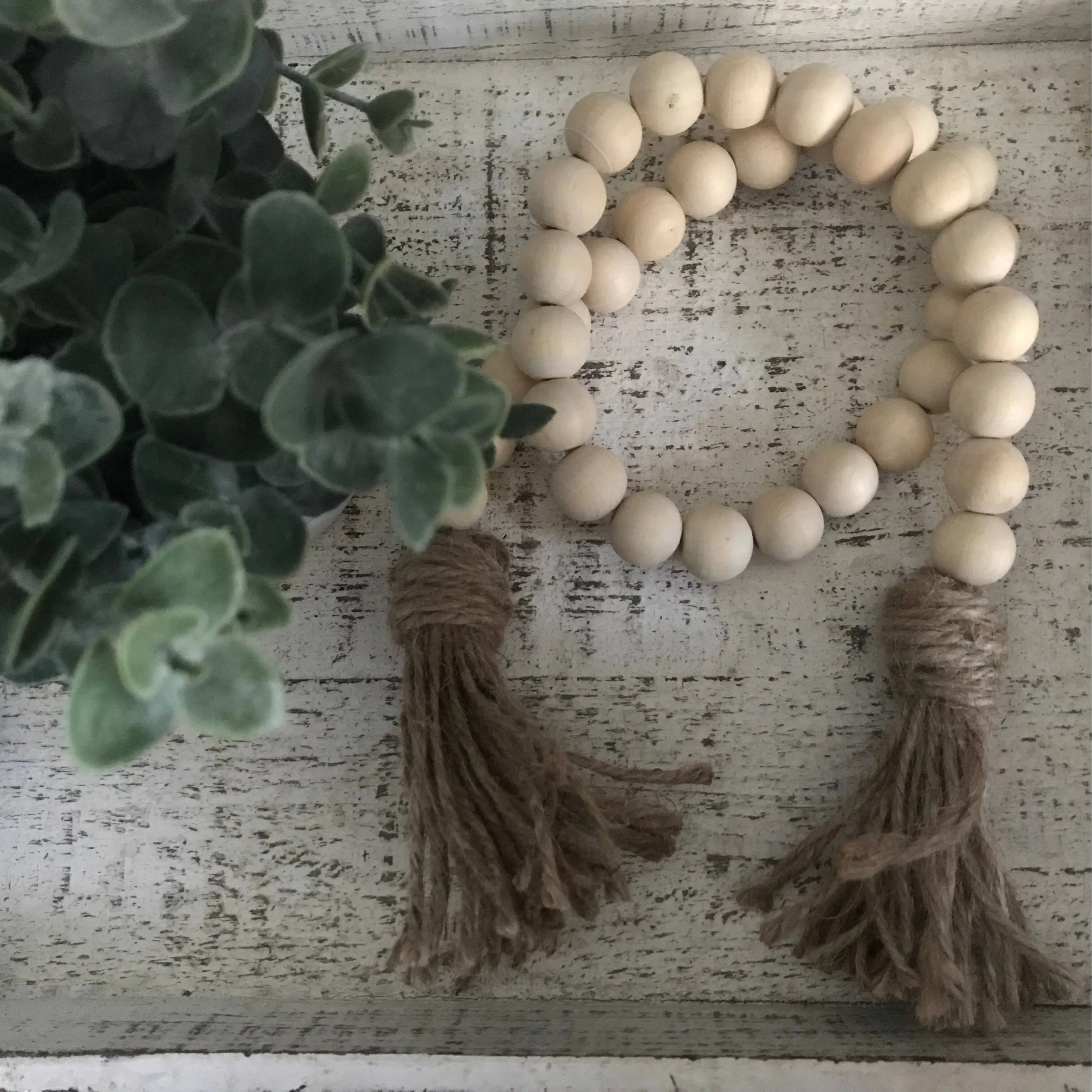 MAKER STREET SHOPHOP  Farmhouse Natural Wood Bead Garland with Tassel  Farmhouse Decor  2 feet  Tassel Garland | Etsy (US)