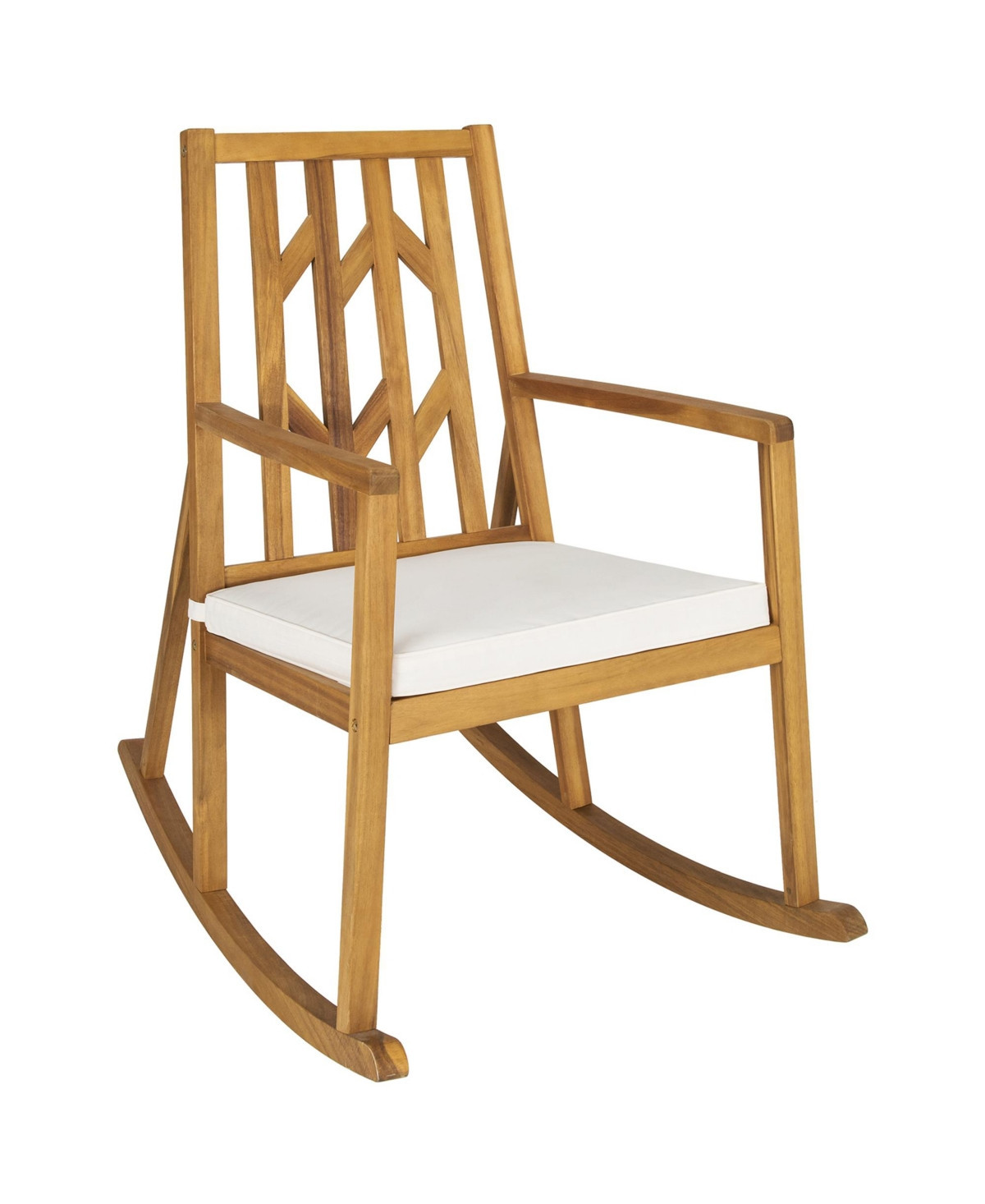 Gymax Outdoor Acacia Wood Rocking Chair Wooden Patio Rocker w/ Beige Cushion - Light beige+natural | Macy's