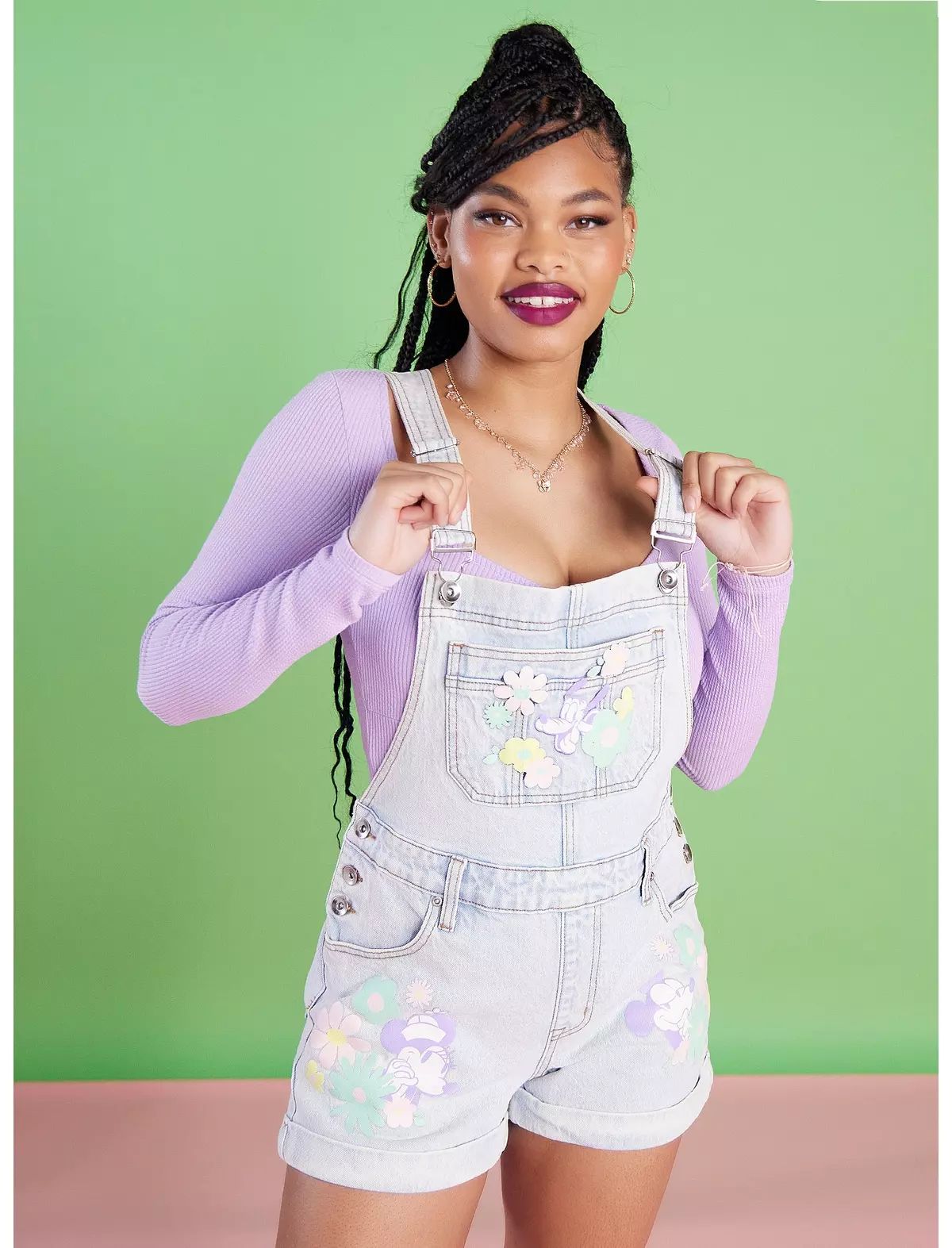 Her Universe Disney Mickey Mouse And Friends Pastel Denim Shortalls | Hot Topic