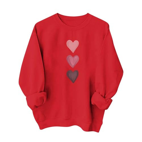 Heart Sweatshirts for Women Valentines Sweatshirts for Women 2026 Heart Sweater Crewneck Long Sleeve Shirts Valentine Outfits Love Theme Graphic Red Xl | Amazon (US)