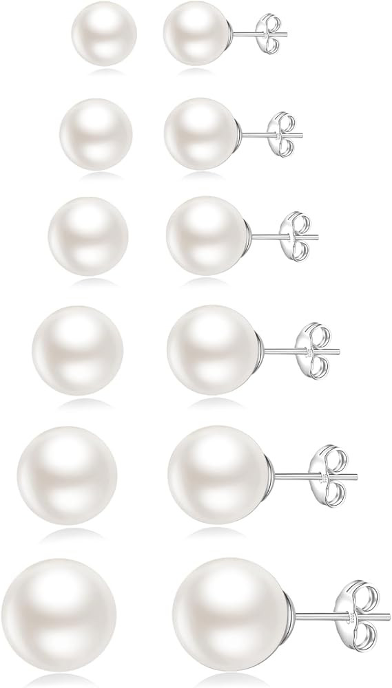 Senteria 925 Sterling Silver Pearl Earrings Studs Set Hypoallergenic Small Stud Earrings Lightwei... | Amazon (US)