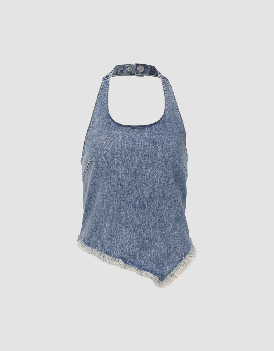 Raw Hem Halter Neck Denim Vest | Urban Revivo