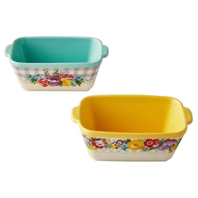 The Pioneer Woman Sweet Romance Blossoms 6-Inch Ceramic Loaf Pan, Set of 2, Dishwasher Safe | Walmart (US)