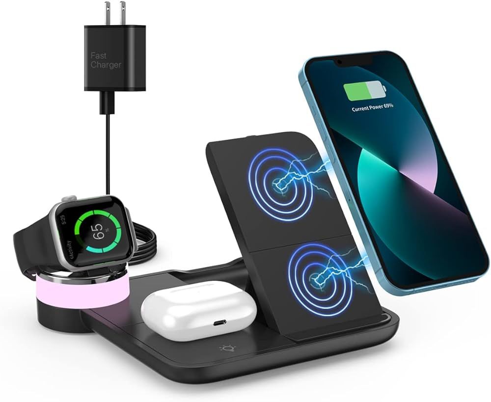 Wireless Charger, 4 in 1 Fast Wireless Charging Station Compatible with iPhone15 14/13/12/11/Pro/... | Amazon (US)