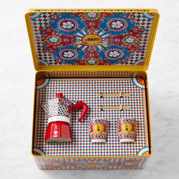 Bialetti Moka Dolce & Gabbana 2-Cup + 2 Espresso Cups & Stirrers Gift Set, Carretto