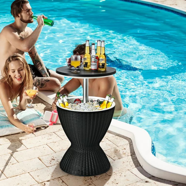 Costway 8 Gallon 3 in 1 Patio Rattan Cooler Bar Table Adjust Ice Bucket Black | Walmart (US)