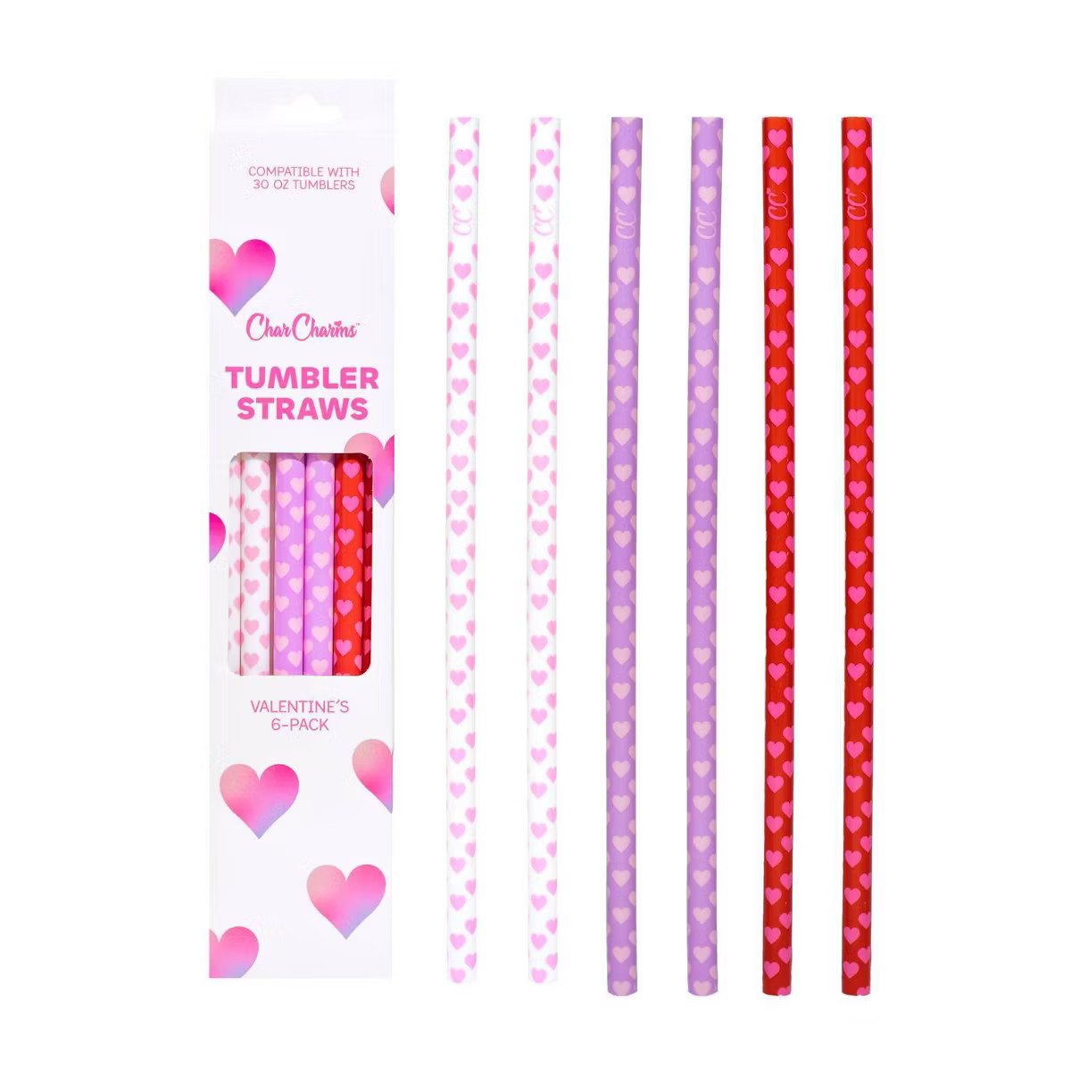 CharCharms 6pk Valentines Water Bottle Straws | Target