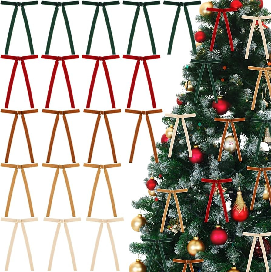 100 Pcs Velvet Bows for Christmas Tree Christmas Tree Ornaments Small Bows 5 x 7 Inch Rustic Velv... | Amazon (US)