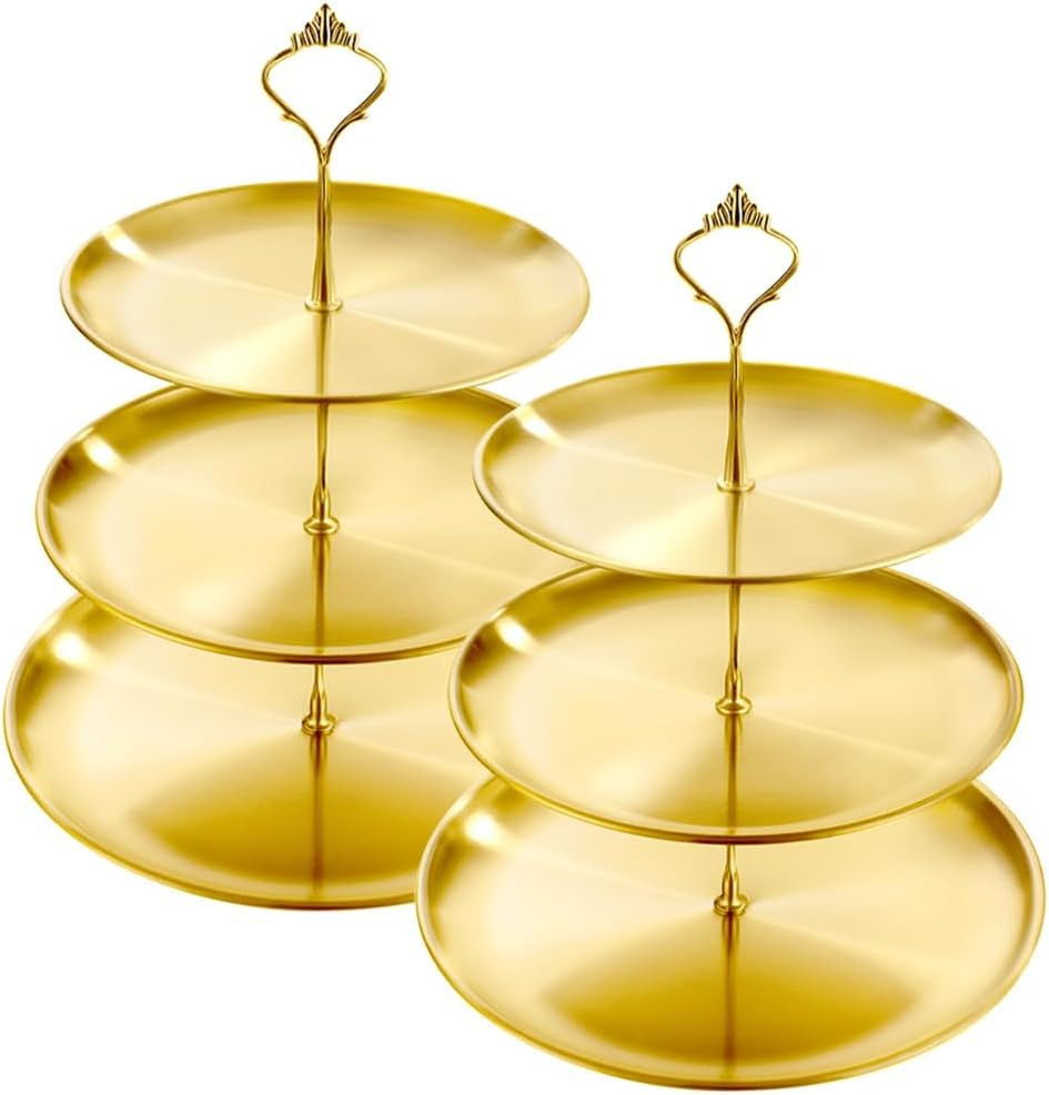 2 Set Stainless Steel Cupcake Stand, Gold Metal Serving Tray Cake Holder Cake Display Stand for H... | Amazon (US)