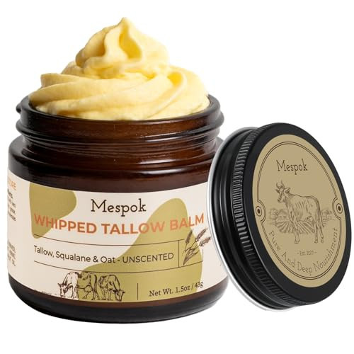 Mespok Beef Tallow for Skin - 100% Grass-Fed Tallow Balm with Organic Squalane & Oat Extract | Whipped Face & Body Moisturizer for Extremely Dry Skin, Non-Greasy, Clean Beauty, Unscented (1.5oz) | Amazon (US)
